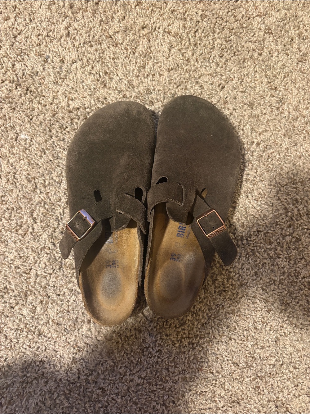 Birkenstock Brown Suede Clogs with Buckle